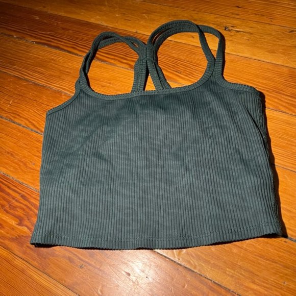 Carbon38 Ribbed Leopard Crop Bra - Color: Green | Size: S - Picture 2 of 15